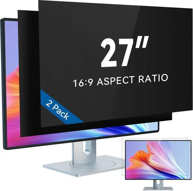Main image of IPROKKO [2 Pack] 27 Inch Computer Privacy Screen Filter for 16:9 Widescreen Monitor, Removable 27inch Anti Blue Light Glare Privacy Shield, Anti Spy Security Protector for Hp Dell Asus Acer Samsung