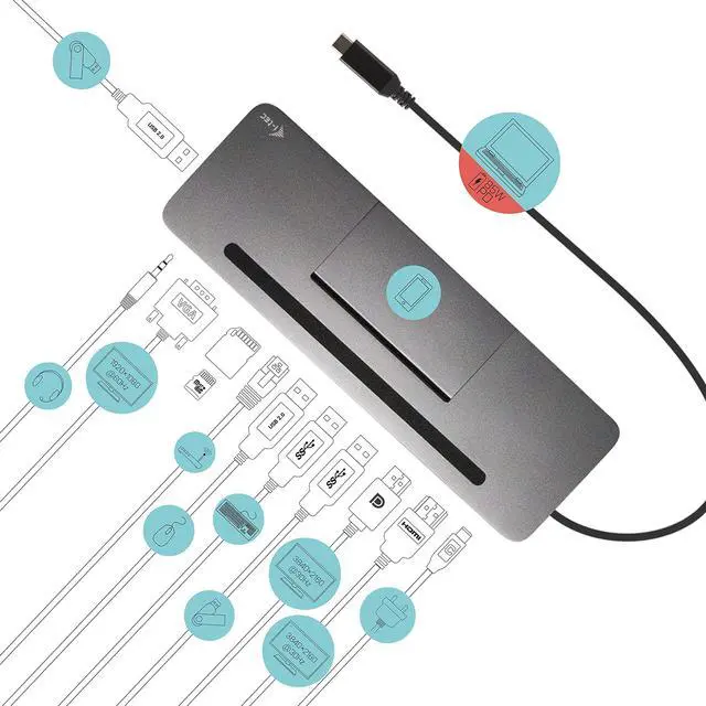 Alt view image 3 of 5 - i-tec USB C Triple Display Metal Docking Station - Power Delivery 85W Metal Design Triple Display Docking Station, Ergonomic, MacOS, Windows, Linux, ChromeOS, Android 3X Monitor Laptop Station