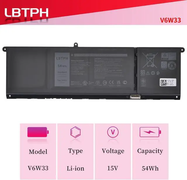 Alt view image 2 of 5 - V6W33 54Wh 15V Laptop Battery Replacement for Dell for Inspiron 3515 3511 5515 3521 3525 7415 Latitude 3320 3520 Vostro 3420 5310 5410 5510 5518 5418 5620 Series 0XDY9K 0WV3K8 0MVK11 0VKYJX 0FH3K2