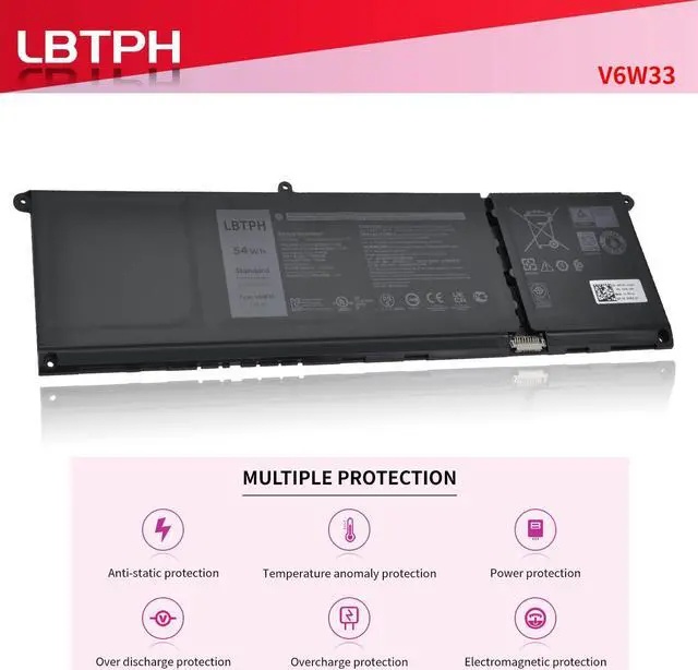 Alt view image 4 of 5 - V6W33 54Wh 15V Laptop Battery Replacement for Dell for Inspiron 3515 3511 5515 3521 3525 7415 Latitude 3320 3520 Vostro 3420 5310 5410 5510 5518 5418 5620 Series 0XDY9K 0WV3K8 0MVK11 0VKYJX 0FH3K2