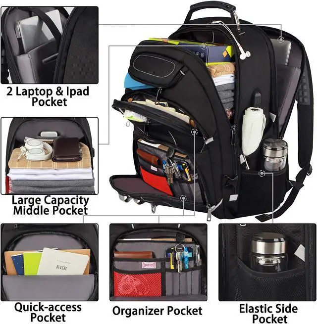 Alt view image 2 of 5 - JCDOBEST 18.4 inch Gaming Laptop Backpacks with USB Charging Port, Big Capacity TSA Friendly RFID Anti Theft Pocket College Heavy Duty Computer Work bag for Men