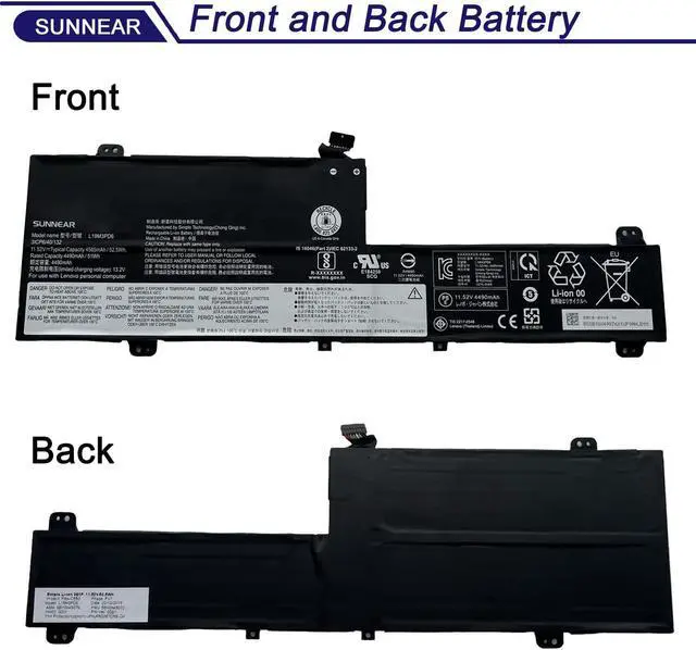 Alt view image 3 of 5 - SUNNEAR L19M3PD6 Laptop Battery Replacement for Lenovo Flex 5-14ARE05 5-15IIL05 5-14IIL05 82DF 81X2 Series L19L3PD6 5B10X49072 L19D3PD6 5B10X49075 5B10X49077 L19C3PD6 5B10X49073 11.52V 56Wh 4915mAh
