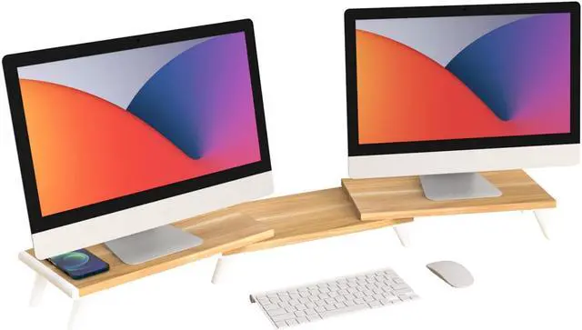 Main image of loukin Dual Monitor Stand Riser for Desk, 43.6"*8.2"*3.2" Large Computer Stand for 2 Monitors, Laptop, Printer, Length and Angle Adjustable Computer Shelf, Home Office,Max 43.6" Length Natural