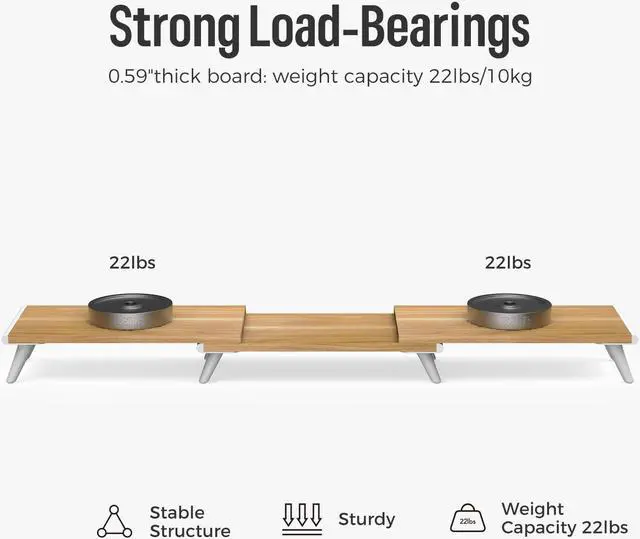 Alt view image 4 of 5 - loukin Dual Monitor Stand Riser for Desk, 43.6"*8.2"*3.2" Large Computer Stand for 2 Monitors, Laptop, Printer, Length and Angle Adjustable Computer Shelf, Home Office,Max 43.6" Length Natural