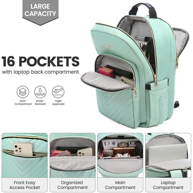 Alt view image 2 of 5 - LOVEVOOK Laptop Backpack for Women 18.4 inch,Cute Womens Travel Backpack Purse,Professional Laptop Computer Bag,Waterproof Work Business College Teacher Bags Carry on Backpack with USB Port,Mint Green