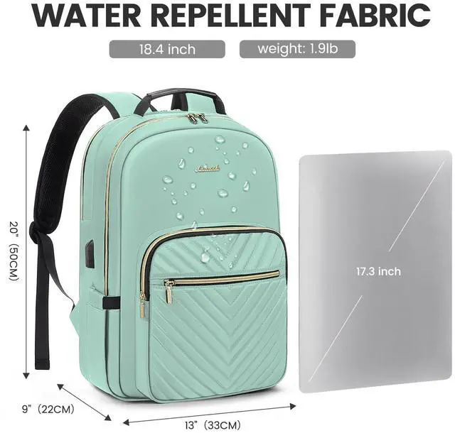 Alt view image 4 of 5 - LOVEVOOK Laptop Backpack for Women 18.4 inch,Cute Womens Travel Backpack Purse,Professional Laptop Computer Bag,Waterproof Work Business College Teacher Bags Carry on Backpack with USB Port,Mint Green