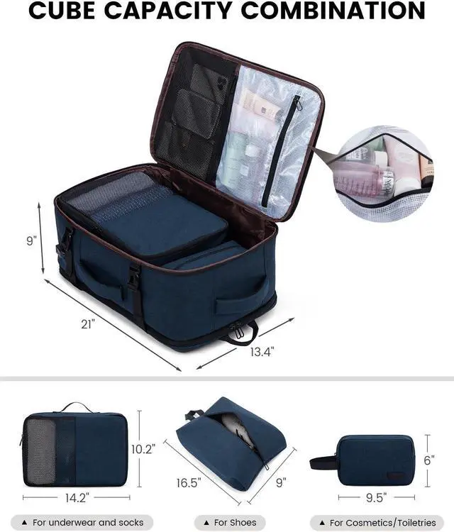 Alt view image 5 of 5 - LOVEVOOK Carry on Travel Backpack, Large 50L for Men & Women Flight Approved with USB Charging Port&3 Packing Cubes, Large Suitcase Water Resistant Luggage Daypack Business Weekender Bag, Navy Blue