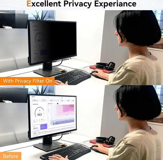 Alt view image 2 of 5 - [2 Pack] 24 Inch Computer Privacy Screen for 16:9 Aspect Ratio Widescreen Monitor, Eye Protection Anti Glare Blue Light Computer Monitor Privacy Filter, Removable Anti-Scratch 24in Protector Film