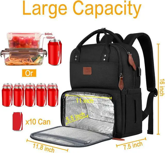 Alt view image 3 of 5 - 15.6 Inch Lunch Backpack for Women, Insulated Cooler Bag with USB Port, 17 Inch Laptop Backpack, TSA Large Business Work Travel Back Pack for Men