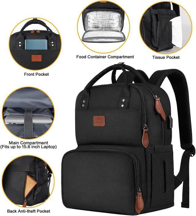 Alt view image 4 of 5 - 15.6 Inch Lunch Backpack for Women, Insulated Cooler Bag with USB Port, 17 Inch Laptop Backpack, TSA Large Business Work Travel Back Pack for Men