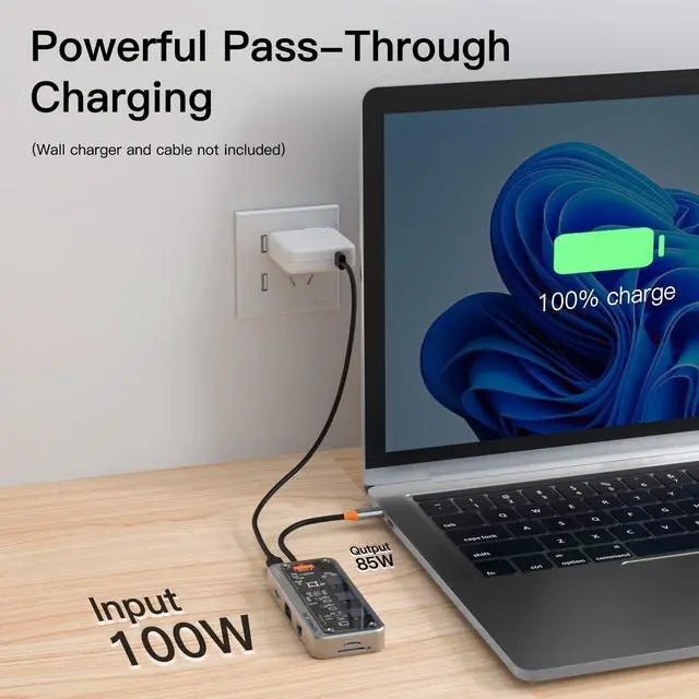 Alt view image 5 of 5 - MEANHIGH Docking Station, 10-in-1 USB C Dual Monitor Dock Station, HDMI 4K, VGA, 3 USB Port, SD/TF, 3.5mm Audio, PD 100W, Ethernet Multiport Adapter for Windows MacBook Air Pro Dell HP, 1 Pack, Gray