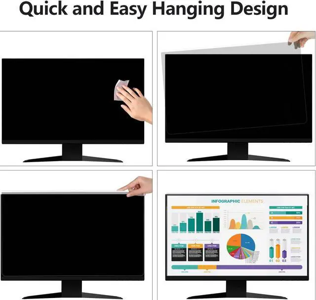 Alt view image 5 of 5 - Computer Privacy Screen Protector for 27 Inches Monitor Anti Blue Light 16:9 Widescreen Filter Hanging Type Anti Scratch Easy Installation Shield for Desktop Computer