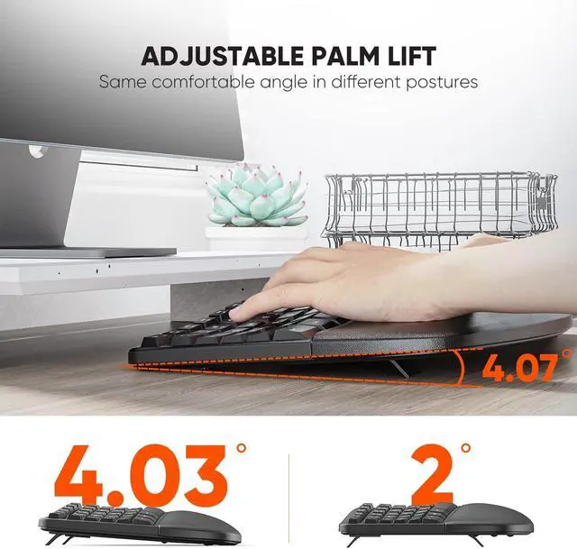 Alt view image 4 of 5 - MEETION Ergonomic Wireless Keyboard and Mouse, Ergo Keyboard with Vertical Mouse, Split Cushioned Wrist Palm Rest, Natural Typing, Rechargeable, Full Size, Windows/Mac/Computer/Laptop, Black DirectorC