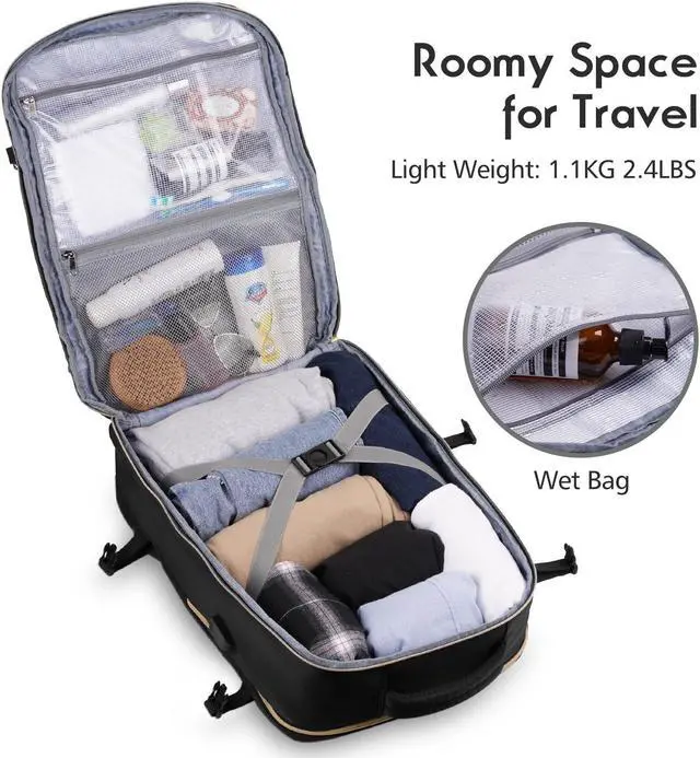 Alt view image 3 of 5 - MOMUVO Large Travel Backpack Women, Flight Approved Carry On Backpack with 3 Packing Cubes, Water Resistant Anti-Theft Large School Bag Fit 18.4 Inch Laptop with USB Charging Port, Black