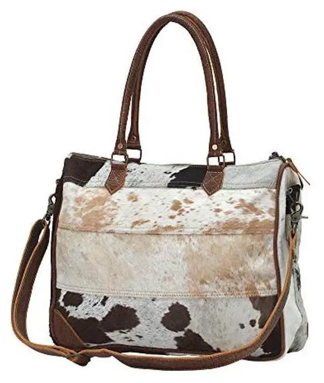 Alt view image 3 of 4 - Myra Bags Genuine Leather with Cowhide Laptop Bag S-0728, Tan, Khaki, Brown, One_Size