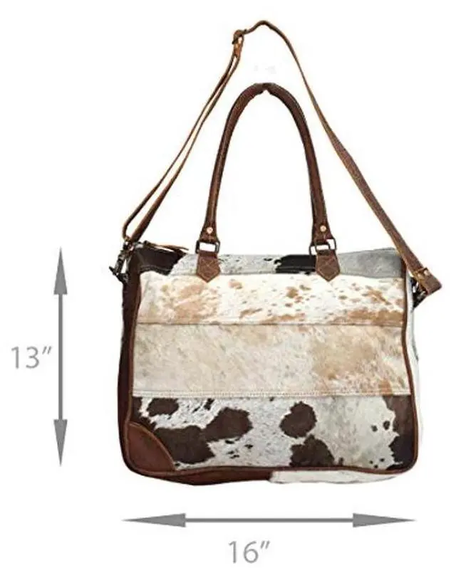 Alt view image 4 of 4 - Myra Bags Genuine Leather with Cowhide Laptop Bag S-0728, Tan, Khaki, Brown, One_Size