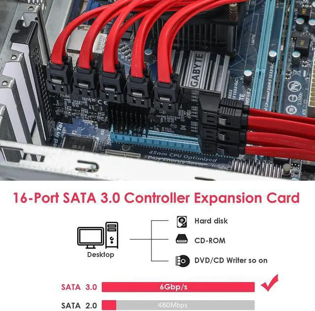 Alt view image 4 of 5 - MZHOU PCle 16-Port SATA III Controller Expansion Card, 6Gbps X1/X4/X8/X16, Supports 16 SATA Devices with Cables and Low Profile Bracket (ASM1064 Chip)