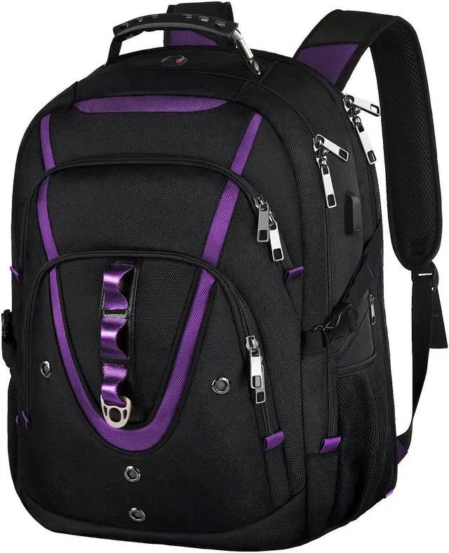 Main image of 18.4 inch Travel Backpack Men Women, 55-60L Extra Large Laptop Backpack RFID Anti Theft TSA Friendly Flight Approved Backpacks, Water Resistant College School Heavy Duty With USB Charging Port, Purple