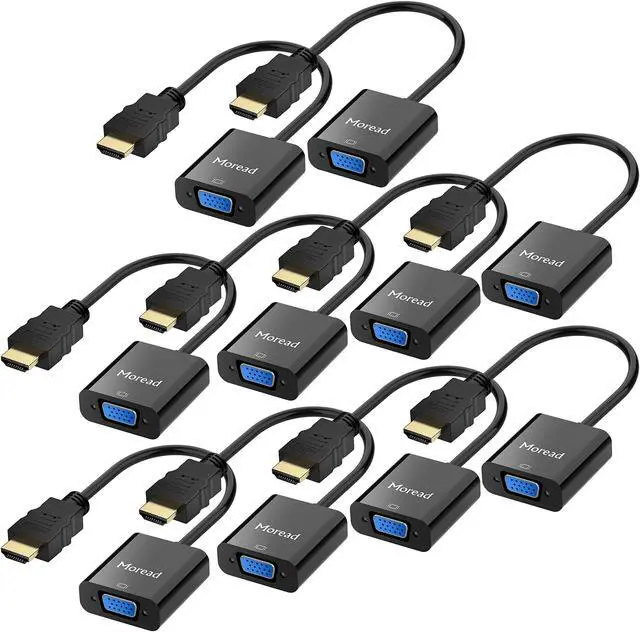 Main image of Moread HDMI to VGA,10 Pack, Gold-Plated HDMI to VGA Adapter (Male to Female) for Computer, Desktop, Laptop, PC, Monitor, Projector, HDTV, Chromebook, Raspberry Pi, Roku, Xbox and More - Black