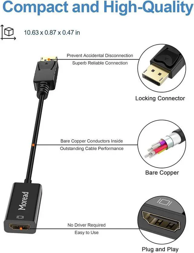 Alt view image 4 of 5 - Moread 4K DisplayPort (DP) to HDMI Adapter, 10 Pack, Uni-Directional Gold-Plated Display Port Computer to HDMI Screen Converter (Male to Female) Compatible with HP, Dell, Lenovo & More, Passive -Black