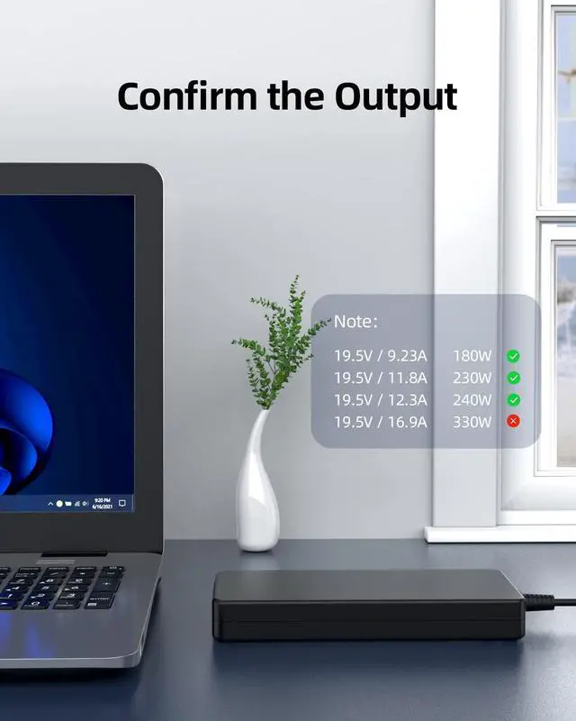 Alt view image 4 of 5 - 240W 180W AC Charger Fit for Dell Precision 7760 7560 P44E002 P93F002 Laptop Power Adapter Supply Cord