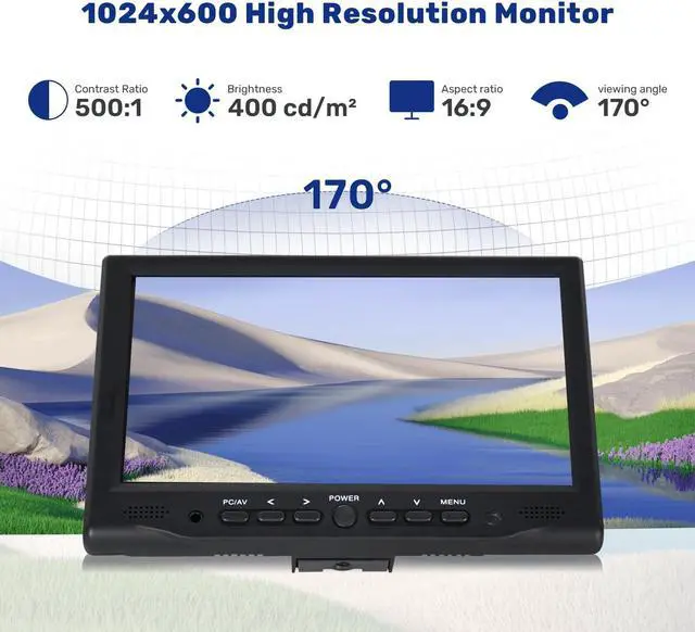 Alt view image 2 of 5 - OSCY 7 Inch Small Monitor 1024x600 Mini Monitor, HDMI VGA AV Tiny Monitor