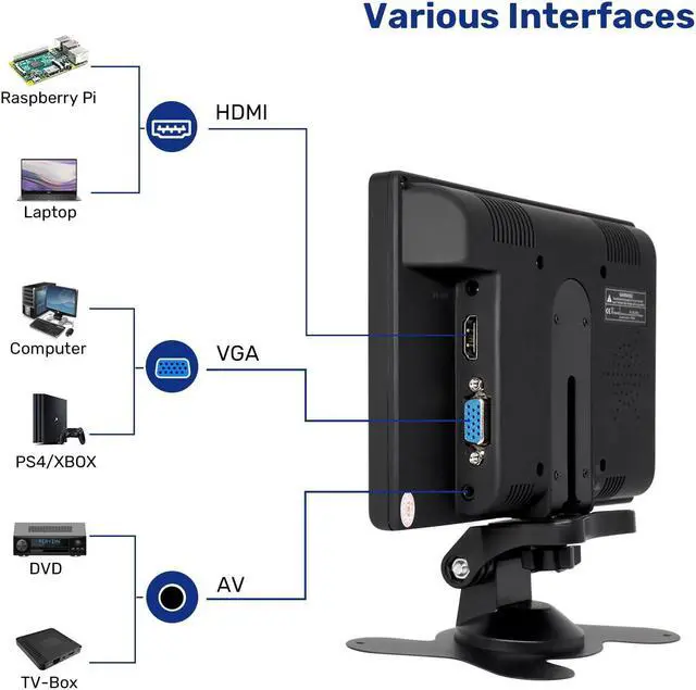 Alt view image 4 of 5 - OSCY 7 Inch Small Monitor 1024x600 Mini Monitor, HDMI VGA AV Tiny Monitor