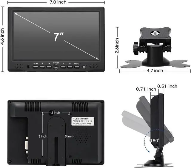 Alt view image 5 of 5 - OSCY 7 Inch Small Monitor 1024x600 Mini Monitor, HDMI VGA AV Tiny Monitor