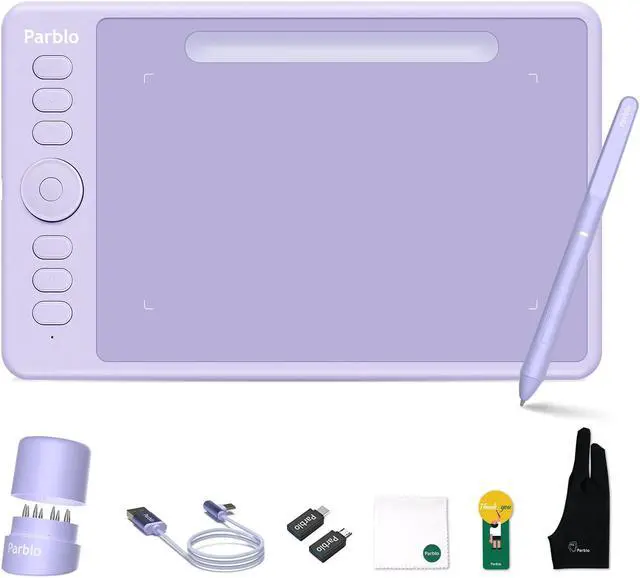 Alt view image 2 of 5 - Parblo Graphic Drawing Tablet with Drawing Glove 8192 Levels Battery-Free Stylus, 7 x 4 Inch Drawing Pad for Computer, Design & Online Teaching