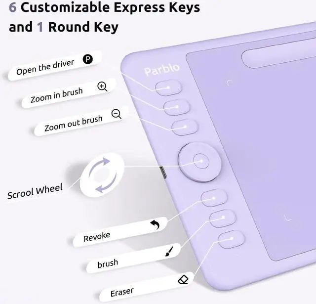 Alt view image 3 of 5 - Parblo Graphic Drawing Tablet with Drawing Glove 8192 Levels Battery-Free Stylus, 7 x 4 Inch Drawing Pad for Computer, Design & Online Teaching