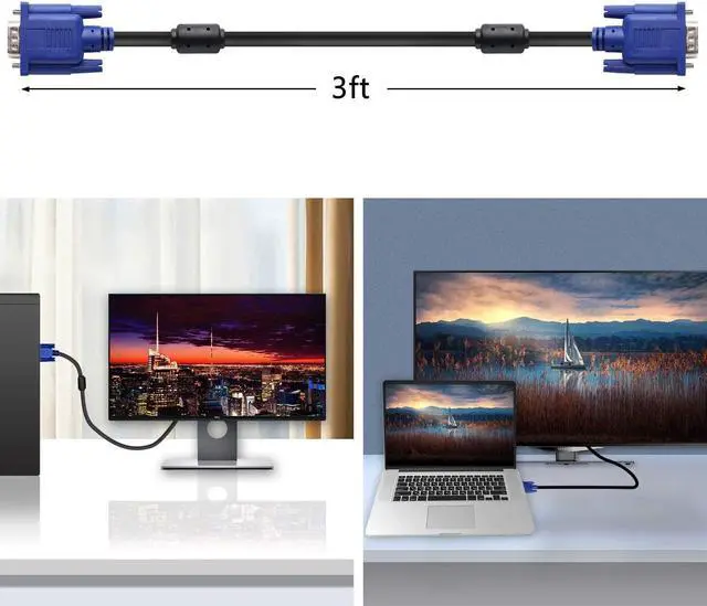 Alt view image 4 of 5 - PASOW VGA to VGA Monitor Cable 1 Pack + VGA Cable 10 Pack - 3 Feet