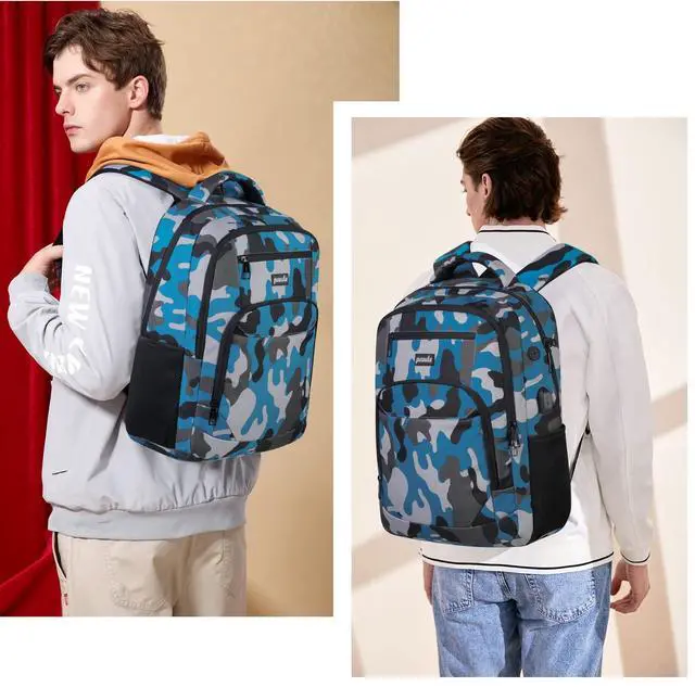Alt view image 2 of 5 - Paude 17 inch Backpack for Men,College Backpack School Bookbag for Teens,Travel Laptop Bookbag with USB Port and Headphone Hole,Camouflage Blue