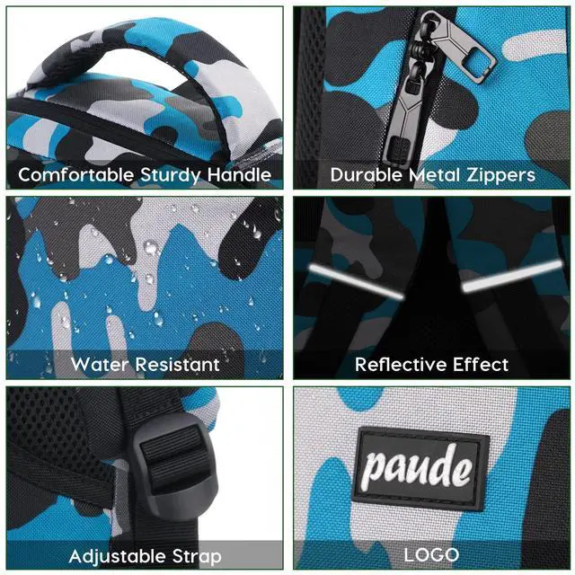 Alt view image 4 of 5 - Paude 17 inch Backpack for Men,College Backpack School Bookbag for Teens,Travel Laptop Bookbag with USB Port and Headphone Hole,Camouflage Blue