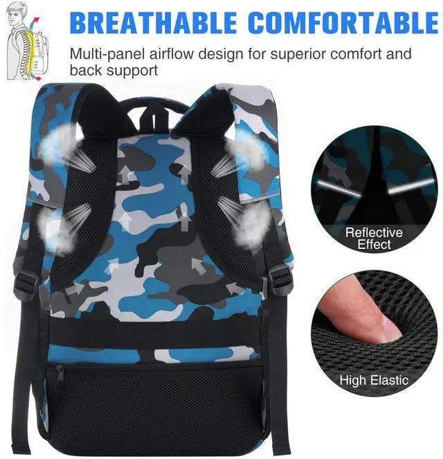 Alt view image 5 of 5 - Paude 17 inch Backpack for Men,College Backpack School Bookbag for Teens,Travel Laptop Bookbag with USB Port and Headphone Hole,Camouflage Blue