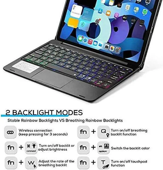Alt view image 5 of 5 - Touchpad Keyboard Case for iPad (A16) 11th Gen 2025/iPad 10th Generation 2022, Backlit Trackpad Keyboard Folio Smart 360° Rotatable Stand Cover with Pencil Holder, Black