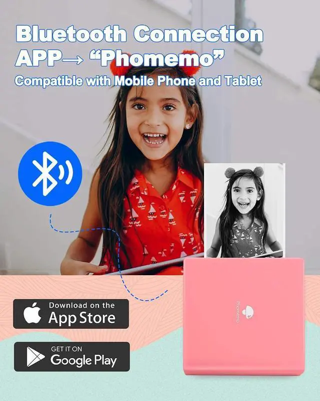 Alt view image 2 of 5 - Phomemo Mini Pocket Printer- M02 Portable Thermal Tiny Photo Printer with 3 Rolls Paper, for Home, School, Office, Compatible with iOS and Android, Pink