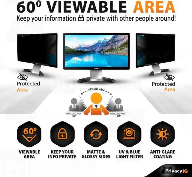 Alt view image 4 of 5 - Privacy IQ 24" Inch 16:9 (2 Pack) Monitor Privacy Screen-Filter for 60 Degree Privacy, Advanced Anti-Glare, UV Light Reduction & Blue Light Filter