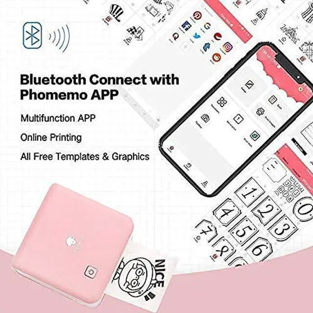 Alt view image 2 of 5 - Phomemo M02 Pro Pocket Printer- Mini Bluetooth Thermal Printer with 3 Rolls White Sticker Paper, Compatible with iOS + Android for Learning Assistance, Study Notes, Journal, Fun, Work, Pink