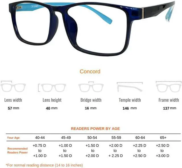 Alt view image 4 of 5 - ProEyes Concord, Big Men Progressive Blue Light Blocking Readers, Anti-Reflective, 0 Power on Top Lens (Blue, 2.75)
