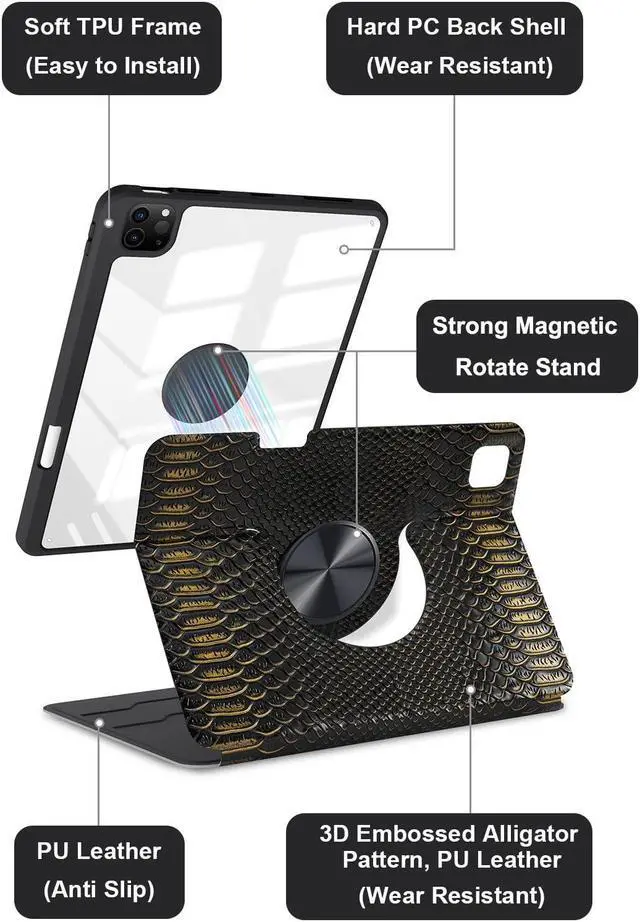 Alt view image 3 of 5 - ProtUTab 10.9 inch Case Compatible with iPad Air 4/5th Gen (2020/2022 Released) Case with Pencil Holder, Detachable Case Compatible with Apple iPad Pro 11inch 4th/3rd Gen (2022/2021 Released), Black