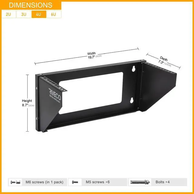 Alt view image 4 of 5 - RIVECO 4U Wall Mount Rack for Network| Reinforced Heavy Load 66-99 LBS Small Server Racks Vertical & Horizontal Mounting for 19 inches IT & Studio Equipment.