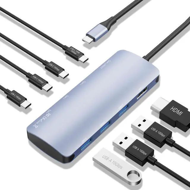 Main image of USB C to USB Hub 8-in-1 with 4K@60Hz HDMI, 3 USB-C 3.2 Gen2 10Gbps, 3 USB A 3.2 10Gbps Ports,100W Power Delivery with 10Gbps Data, USB-C Hub Multiport Adapter for MacBook Pro and More Type C Devices