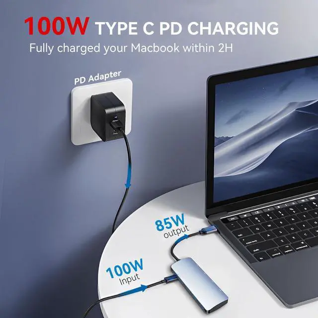 Alt view image 5 of 5 - USB C to USB Hub 8-in-1 with 4K@60Hz HDMI, 3 USB-C 3.2 Gen2 10Gbps, 3 USB A 3.2 10Gbps Ports,100W Power Delivery with 10Gbps Data, USB-C Hub Multiport Adapter for MacBook Pro and More Type C Devices