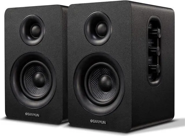 Main image of Sanyun SW208 3" Active Bluetooth 5.0 Bookshelf Speakers  60W Carbon Fiber Speaker Unit - Built-in 24bit DAC - Dynamic 3D Surround Sound  2.0 Computer PC Monitor Gaming Speakers (Pair, Black)
