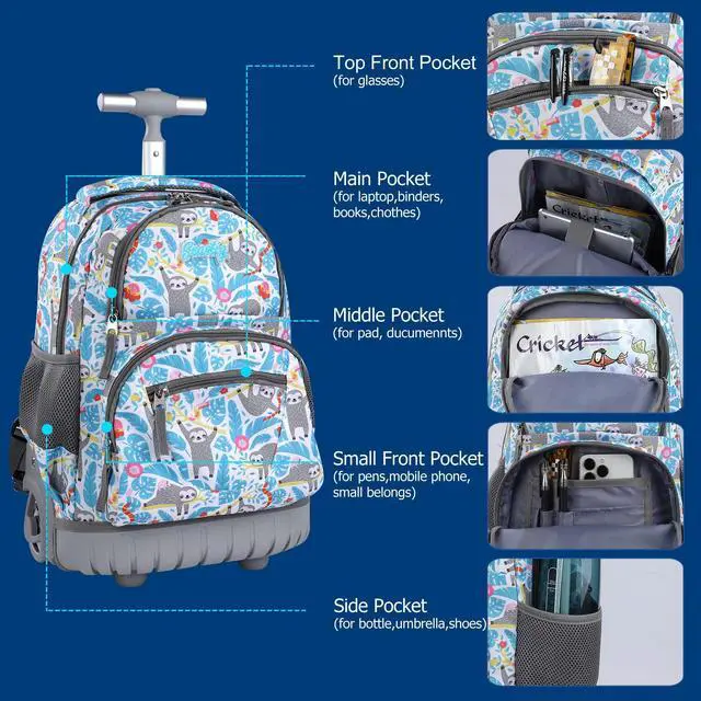 Alt view image 4 of 5 - seastig Rolling Backpack 16 Inch Wheeled Backpack Laptop Backpack Carry-on Backpack School College Travel