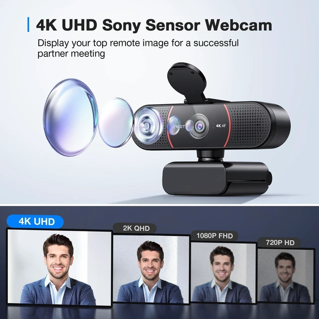 Alt view image 2 of 5 - EMEET C960 4K Webcam for PC, 4K UHD Sony Sensor, TOF Auto Focus, Dual AI Noise-Cancelling Mics, Auto Light Correction, 66deg FOV, Plug&Play Webcam w/Privacy Cover, Works w/Zoom/Teams/Skype/Google Meet