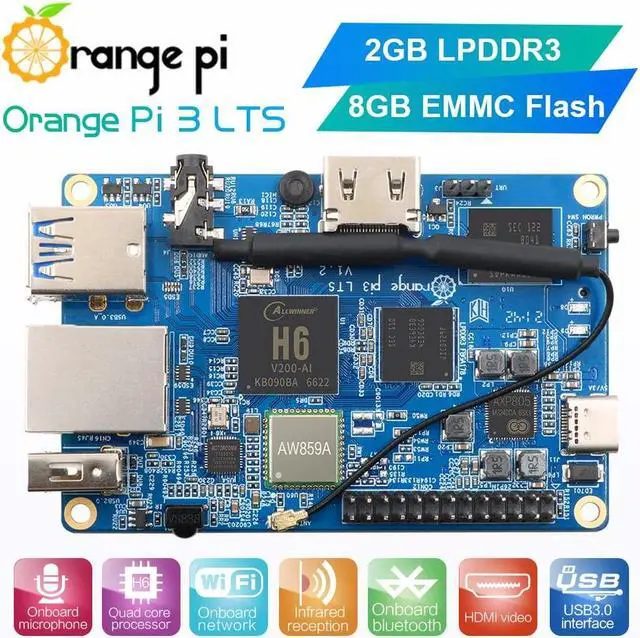 Alt view image 3 of 5 - Orange Pi 3 LTS Allwinner H6 2GB LPDDR3 8GB EMMC Flash Quad Core 64 Bit Single Board Computer 5V3A Type-C Support Android 9.0, Ubuntu, Debian Mini PC (PI3 LTS+ Type-C Power Supply+case)