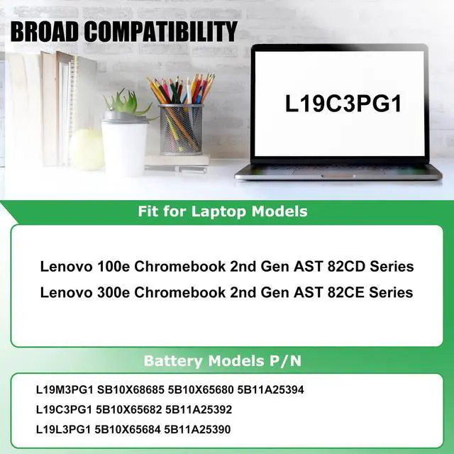 Alt view image 3 of 5 - RHKRKQN L19M3PG1 L19C3PG1 Laptop Battery Replacement for Lenovo 100e 300e Chromebook 2nd Gen AST 82CD 82CE ideapad 3 CB-11AST05 82H4 Series SB10X68685 5B10X65680 5B10X65684 5B11A25390 L19L3PG1 47Wh