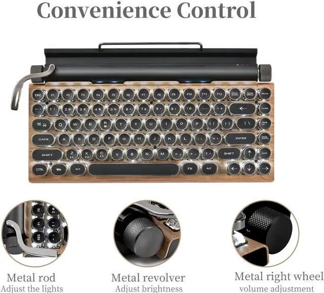 Alt view image 4 of 5 - GUAZI STORE Retro Typewriter Keyboard Punk Round Keyboard 83-Key Mechanical Keyboard Wireless Bluetooth Keyboard,Gaming Mechanical Keyboard,Anti-ghosting Blue Switch Mechanical Keyboard(Wood Color)