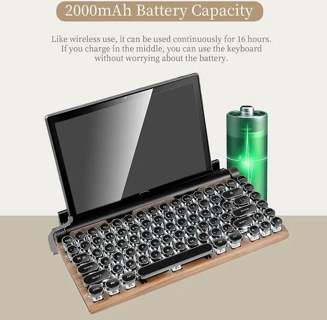 Alt view image 5 of 5 - GUAZI STORE Retro Typewriter Keyboard Punk Round Keyboard 83-Key Mechanical Keyboard Wireless Bluetooth Keyboard,Gaming Mechanical Keyboard,Anti-ghosting Blue Switch Mechanical Keyboard(Wood Color)